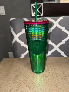 Starbucks Spring 2023 Watermelon Iridescent Grid Green Pink Cup Tumbler. NWT